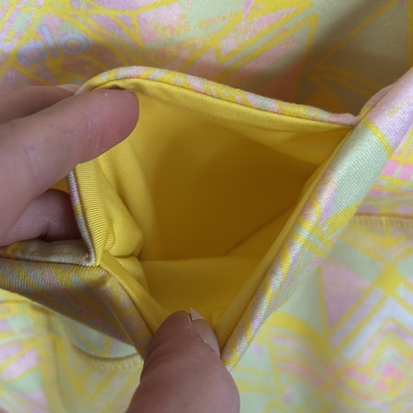 ALO Yoga Goddess Indio Zest High Waist Leggings Yellow Geometric & Gray Ribbed - Picture 7 of 16